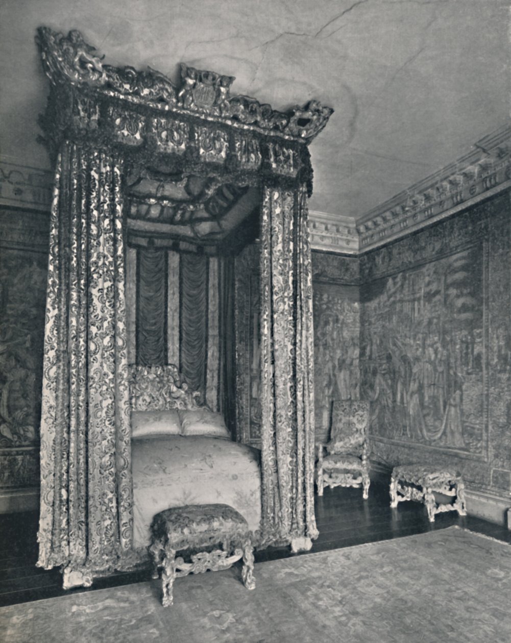 De Venetiaanse Ambassadeurskamer in Knole. Het Bed Gemaakt voor James I, De Stoel en Krukken van de door Unbekannt