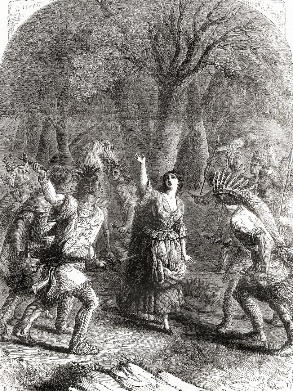 De ontvoering en latere moord op Jennie alias Jane McCrea door Indianen in 1777 tijdens de Amerikaanse Onafhankelijkheidsoorlog door Unbekannt
