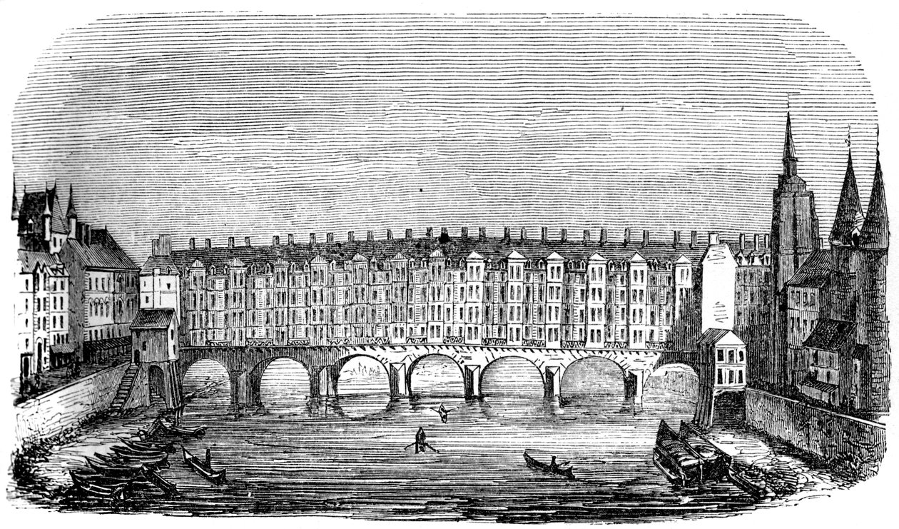 De oude Pont aux Changers, Parijs, Frankrijk door Unbekannt