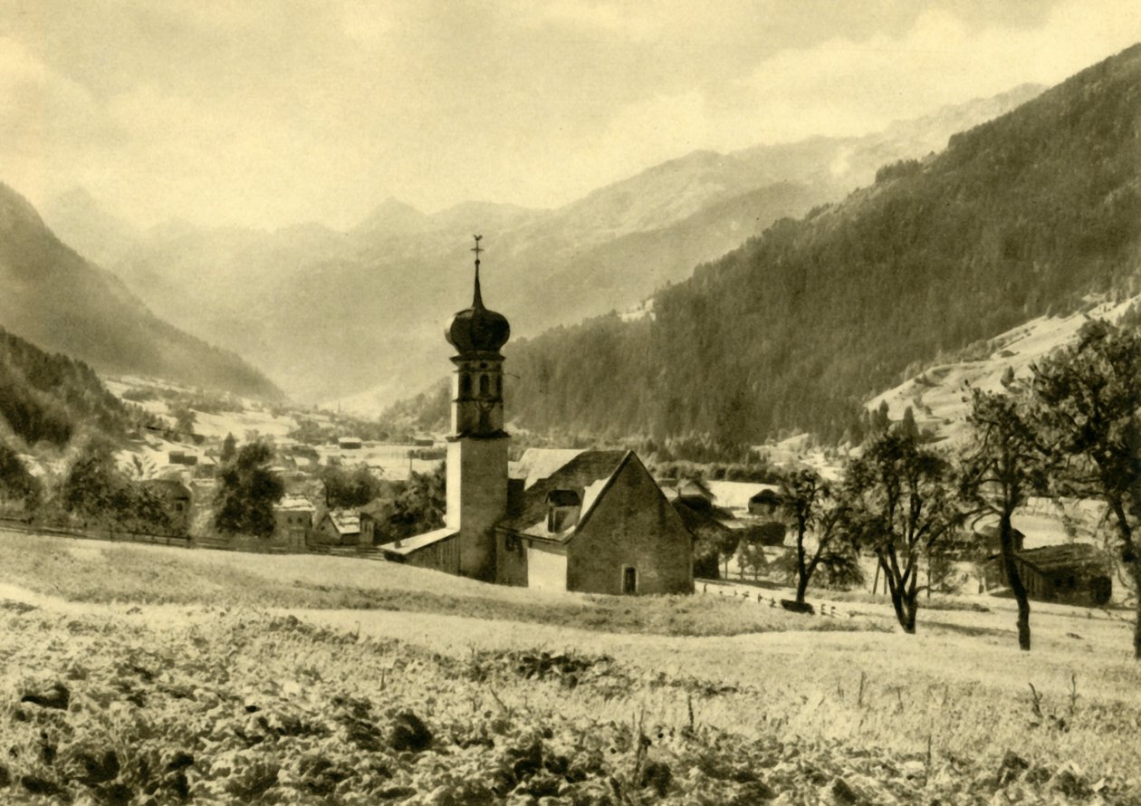 De kerk van Sankt Nikolaus in Gortipohl, Oostenrijk, ca. 1935 door Unbekannt