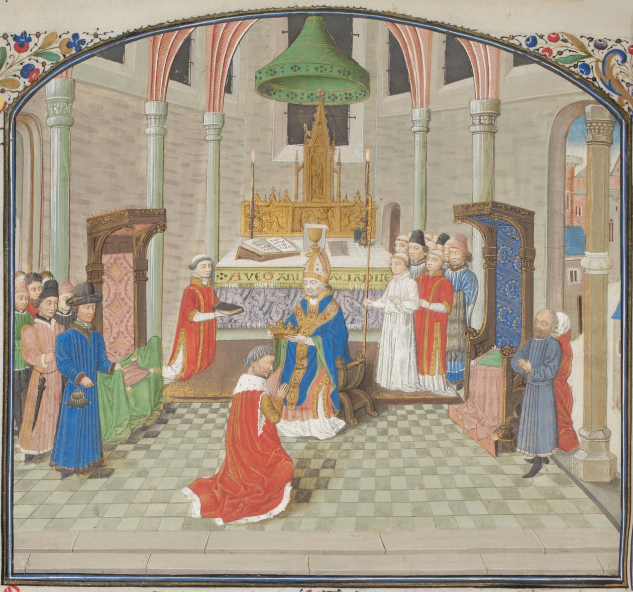 De kroning van Boudewijn I op Eerste Kerstdag 1100. Miniatuur uit de Historia door Willem van Tyrus, 1460s door Unbekannt