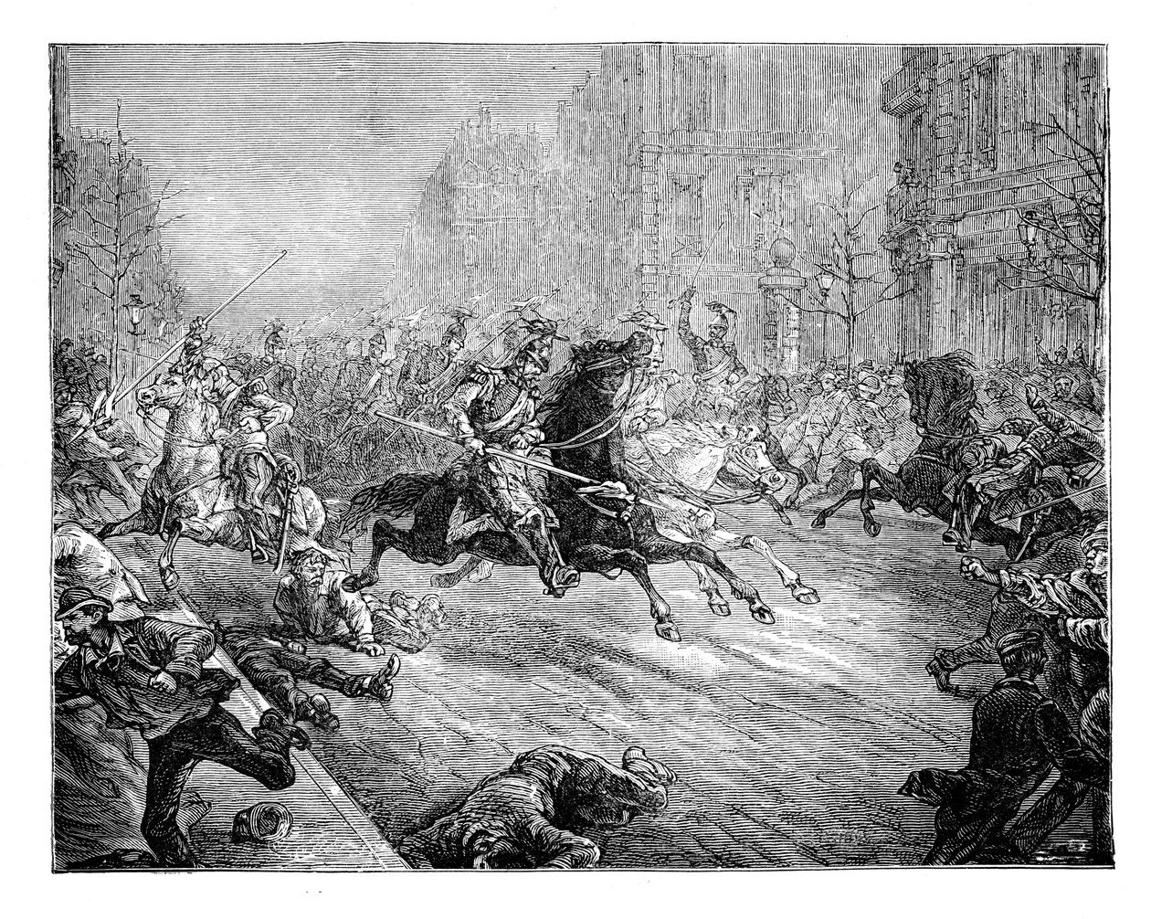 De staatsgreep, lansiers die de menigte aanvallen op de boulevards van Parijs, 19e eeuw door Unbekannt