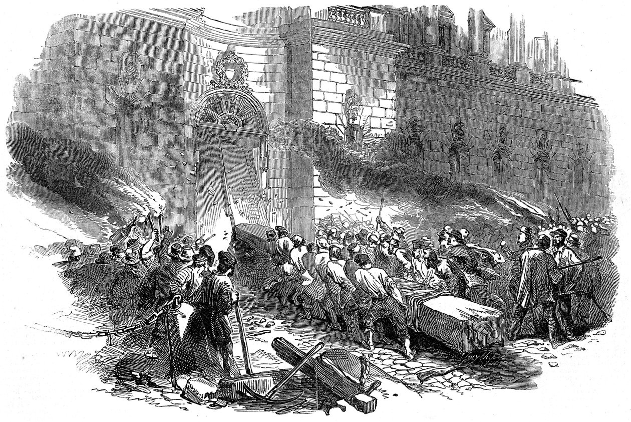 De menigte bestormt het Arsenaal in Berlijn, Revolutie in Pruisen, maart 1848 door Unbekannt