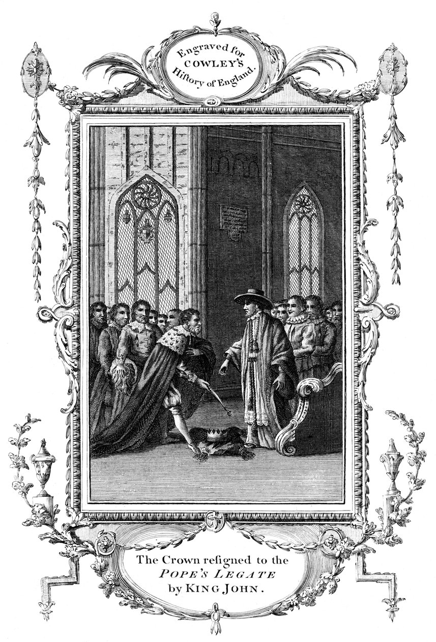 De kroon overgedragen aan de pauselijke legaat door koning Jan 1167-1216, 1213 door Unbekannt