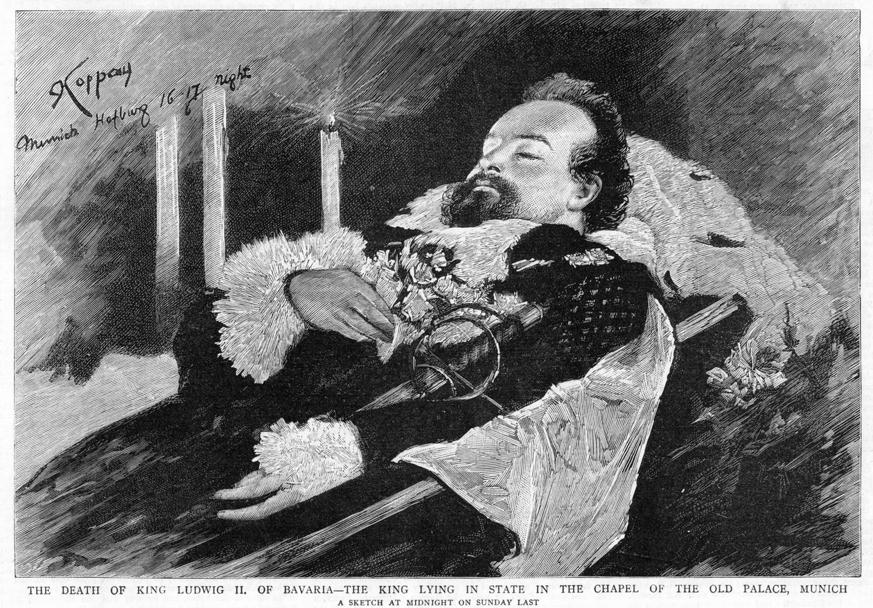 De dood van koning Ludwig II van Beieren door Unbekannt