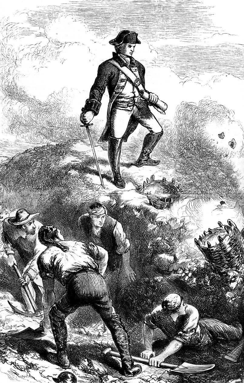 De verdediging van Breeds Hill, Prescott in de verschansing, 1775 c1880 door Unbekannt
