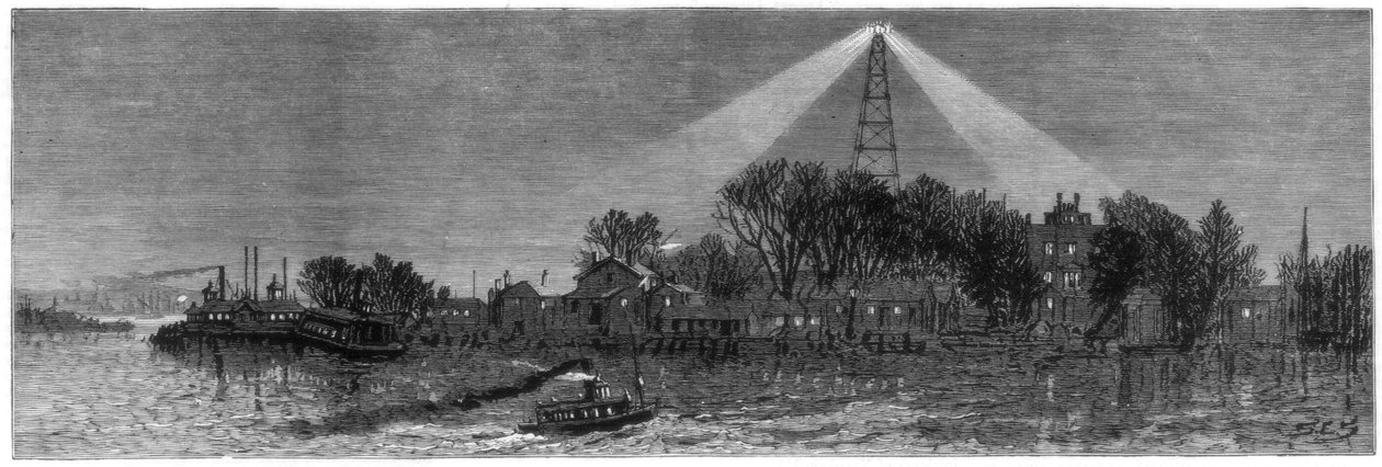 Het elektrische licht bij Hell Gate, New York door Unbekannt