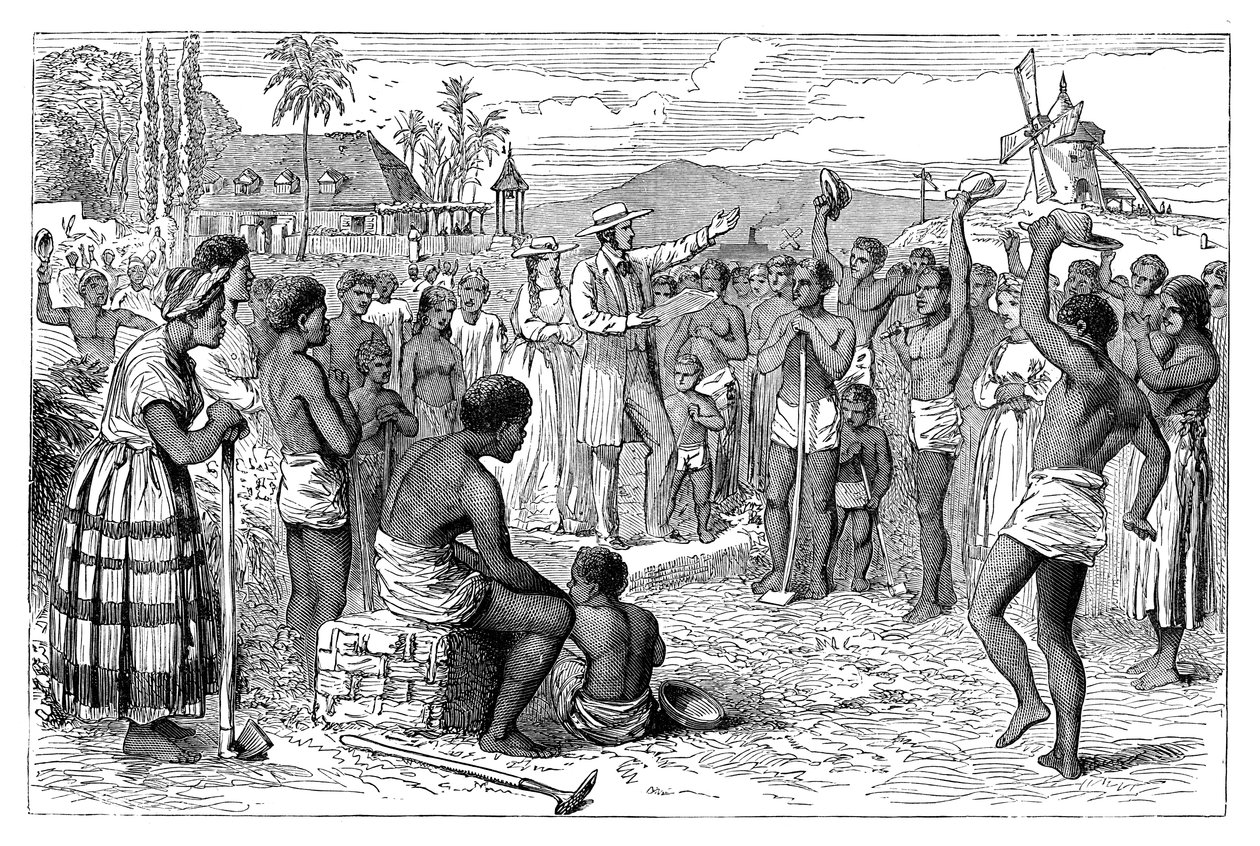 De emancipatie van slaven op een West-Indische plantage, begin 19e eeuw ca. 1895 door Unbekannt