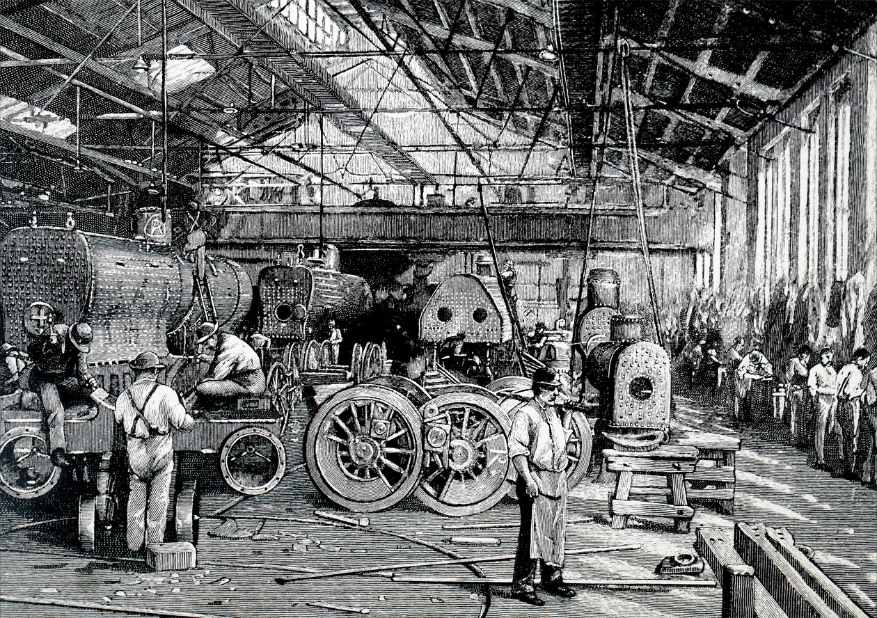 De montagewerkplaats van de Baldwin Locomotive Works door Unbekannt