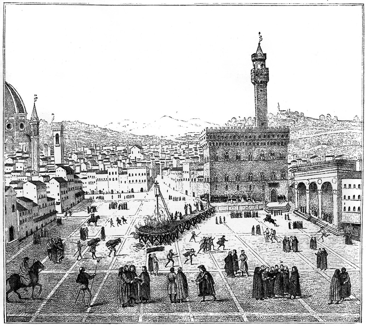 De executie van Girolamo Savonarola op de Piazza Della Signoria, Florence, 1882 door Unbekannt