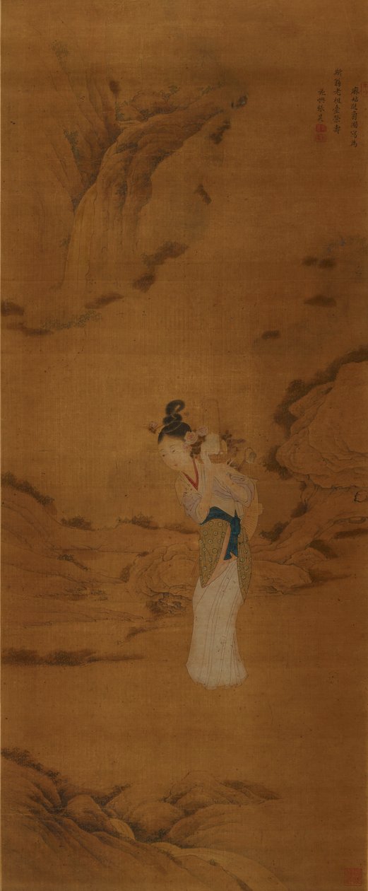 De godin Magu met een mand bloemen, Qing-dynastie 1645-1911 door Unbekannt