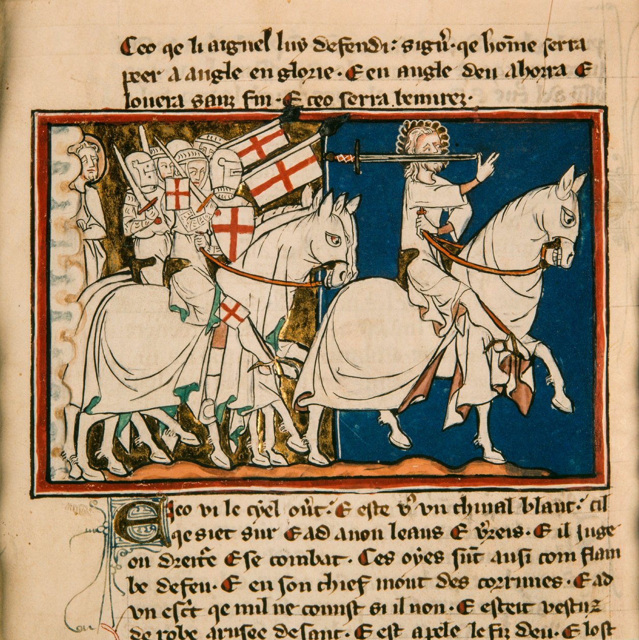 De grote koning op een wit paard. Miniatuur uit: Apocalypse de saint Jean, ca 1320 door Unbekannt