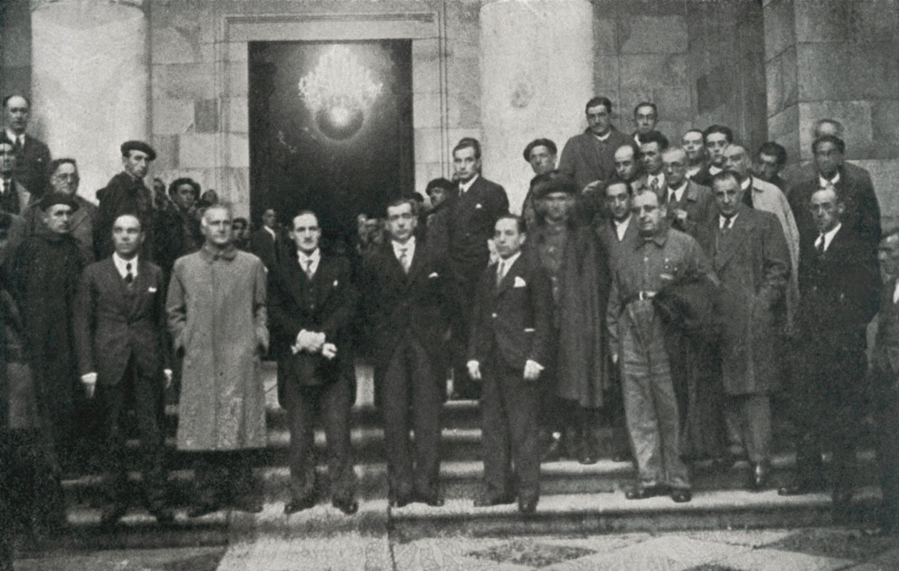 Het hoofd van de Baskische regering (of lehendakari) Jose Antonio Aguirre en leden van de regering, Barcelona. Jubert Figueras Private Foundation. door Unbekannt