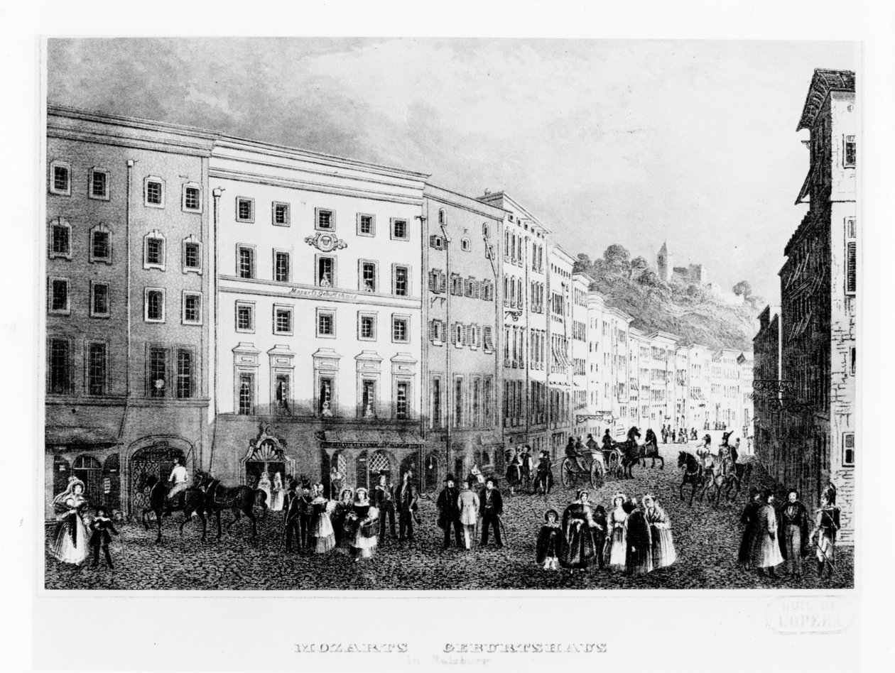 Het huis in Salzburg waar Mozart werd geboren in 1791, midden 19e eeuw door Unbekannt