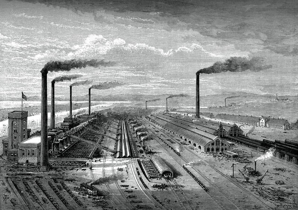 De ijzer- en staalfabrieken in Barrow, ca. 1880 door Unbekannt