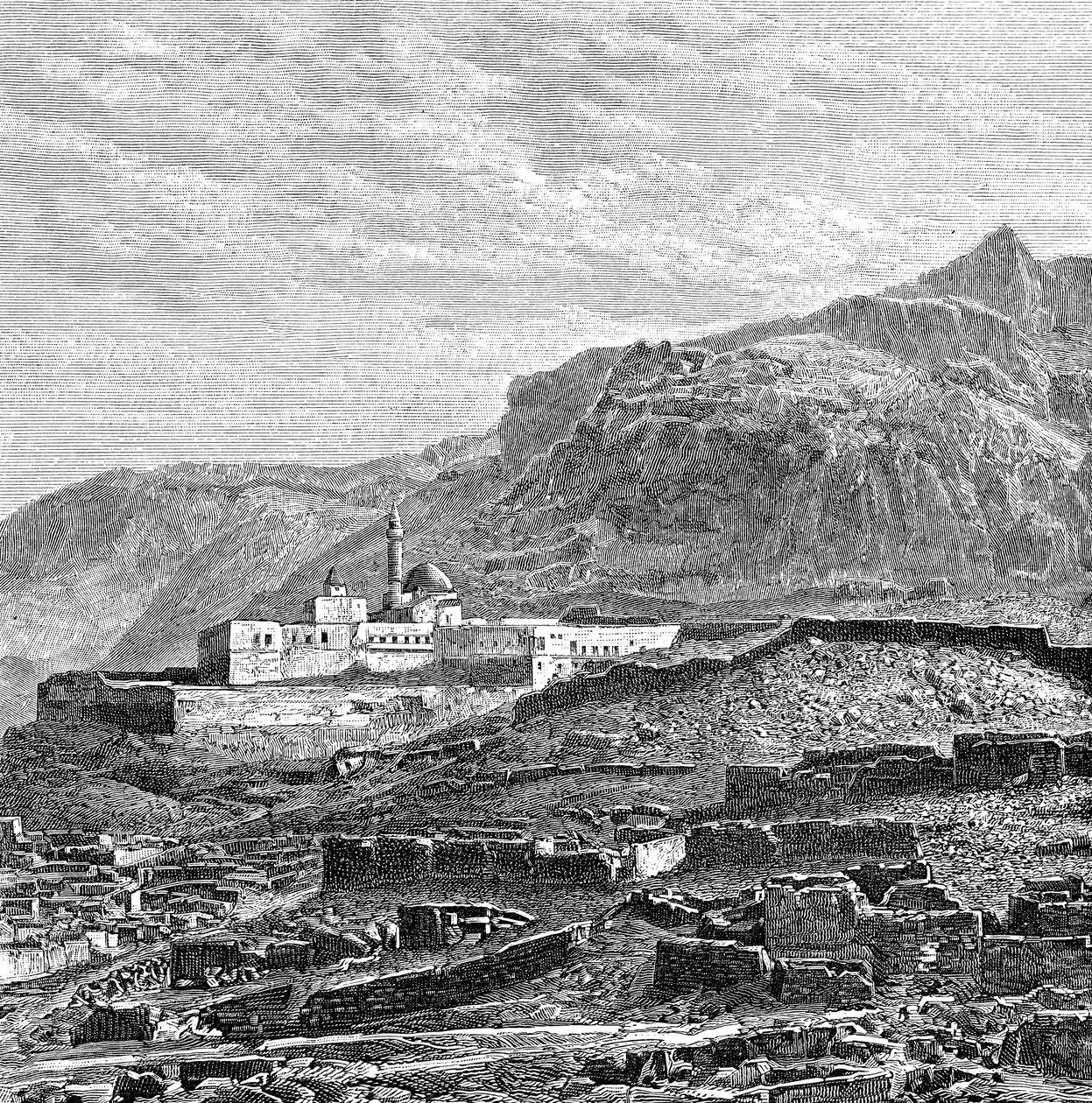 De moskee en de verwoeste wijk van Bayazid Dogubayazit, Turkije, 1895 door Unbekannt