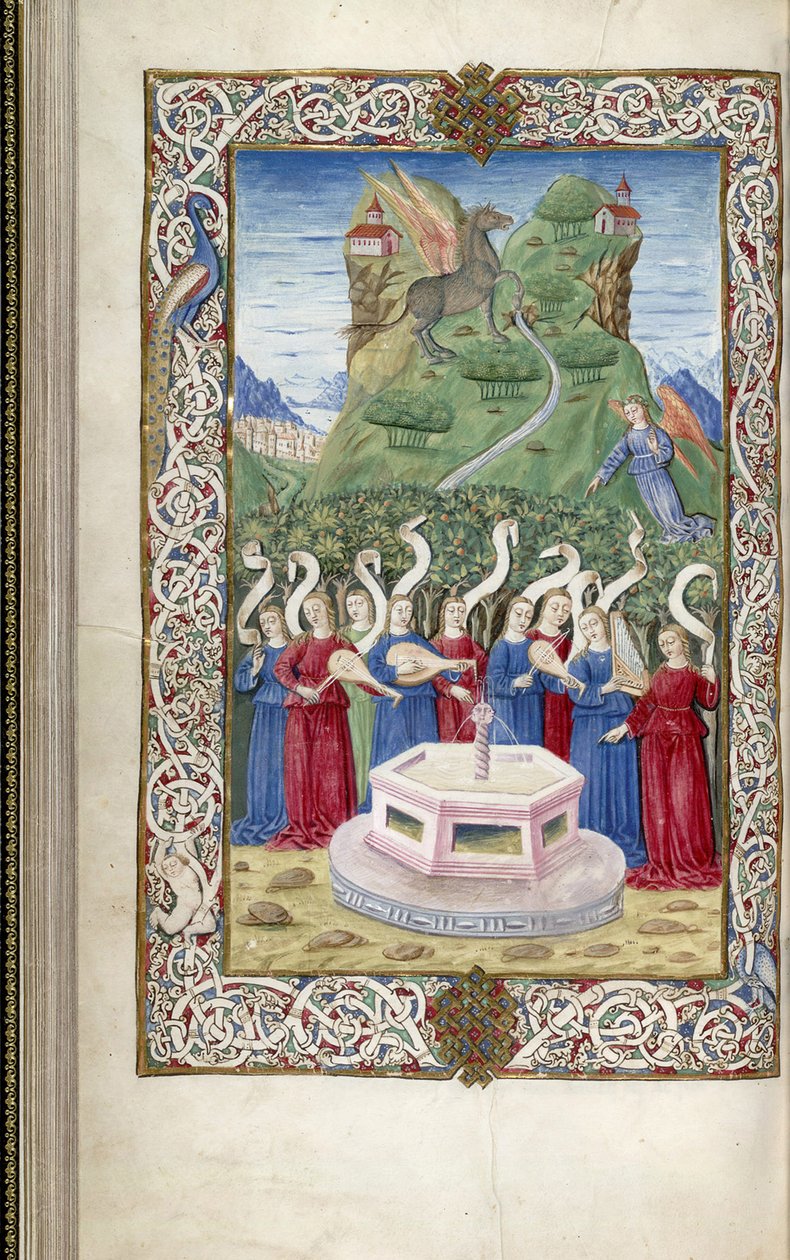 De negen Muzen met Pegasus en de berg Helicon Uit Argumentum door Guarinus Veronensis, 1485-1499 door Unbekannt
