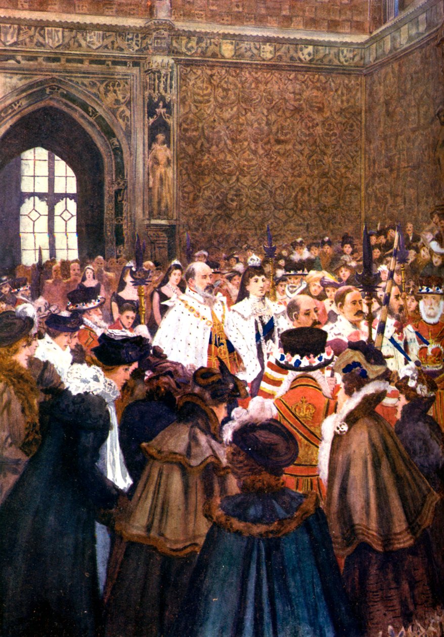 De opening van het parlement door koning Edward VII, ca. 1905 door Unbekannt