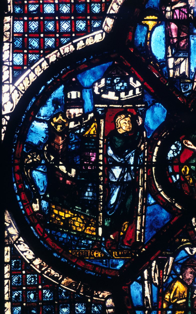 De pelgrim verlaat Jeruzalem naar Jericho, glas-in-lood, Kathedraal van Chartres, Frankrijk, 1205-1215 door Unbekannt