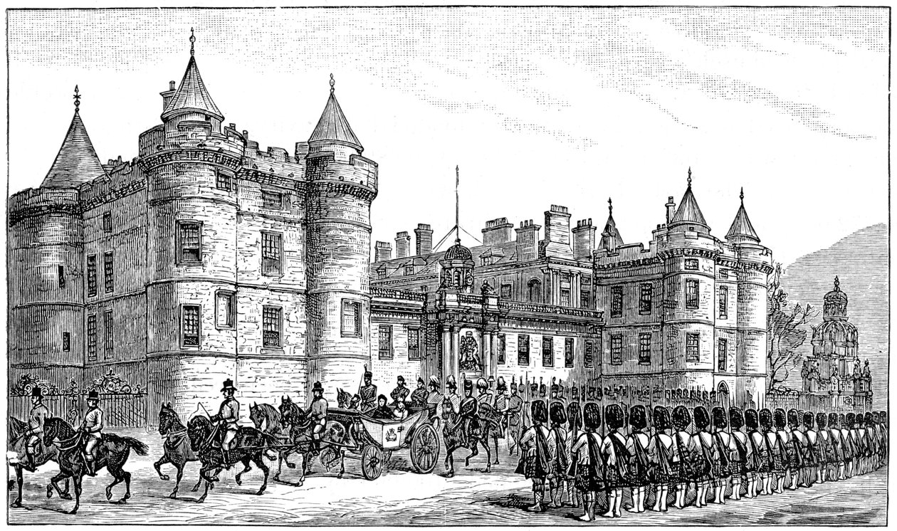De koningin verlaat Holyrood Palace, Edinburgh, 1886, 1900 door Unbekannt