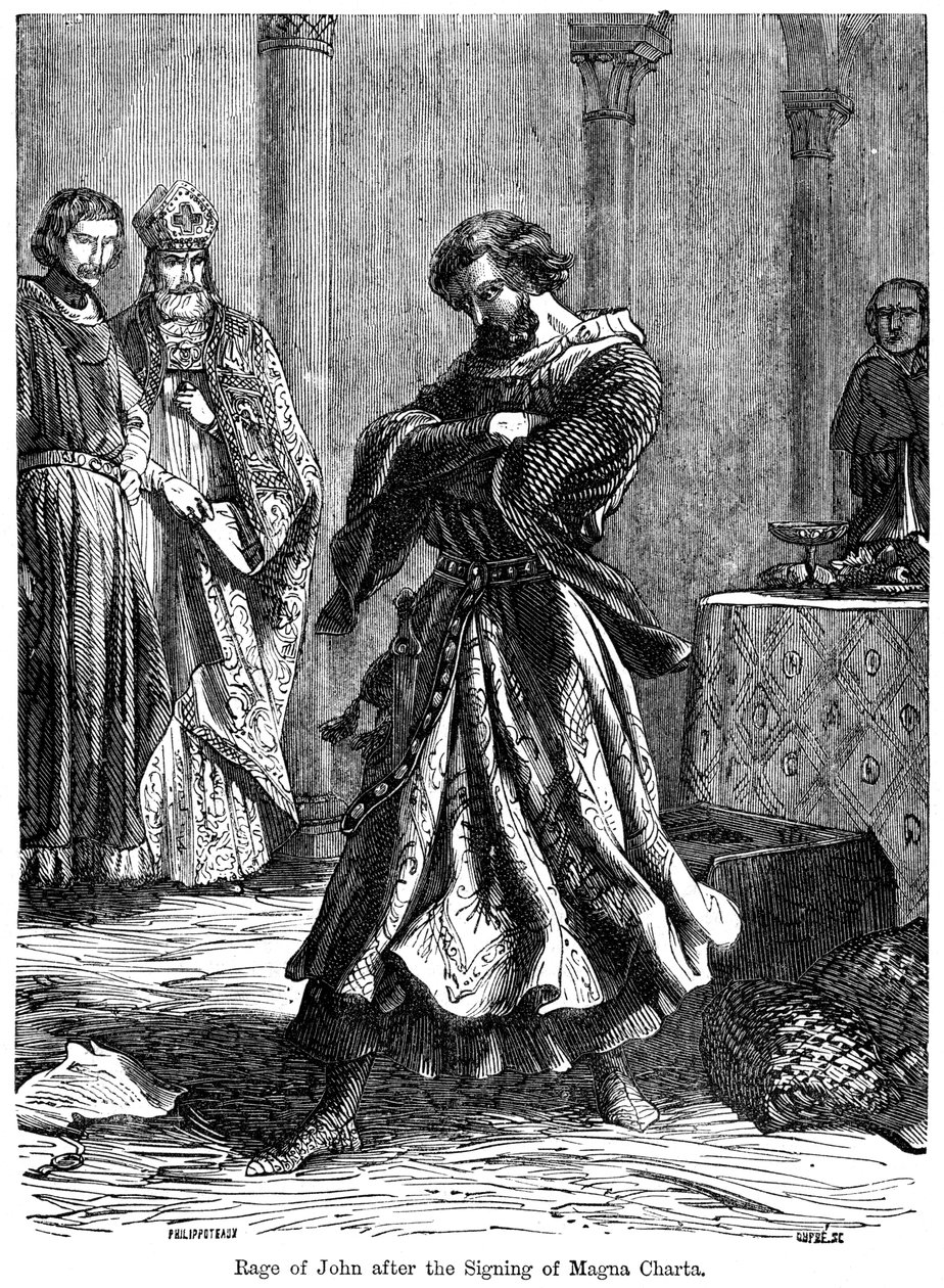 De woede van koning Jan 1167-1216 na het ondertekenen van de Magna Carta c1215 door Unbekannt