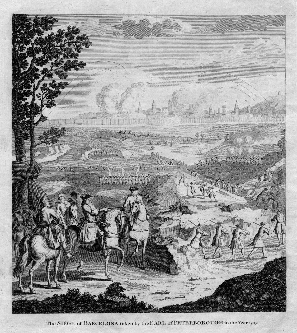 Het beleg van Barcelona door de Graaf van Peterborough in het jaar 1705 door Unbekannt