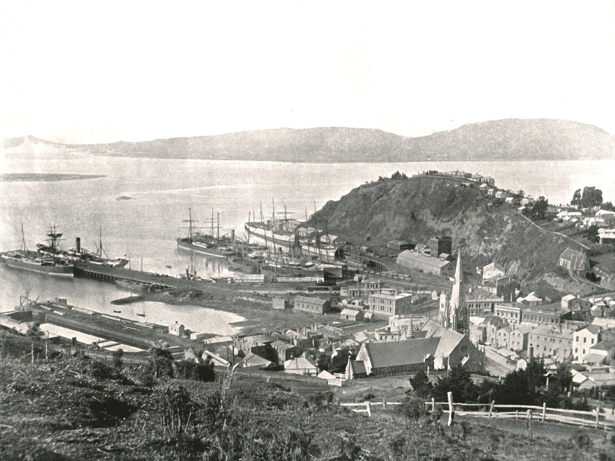 De stad en de haven, Port Chalmers, Nieuw-Zeeland, 1895 door Unbekannt