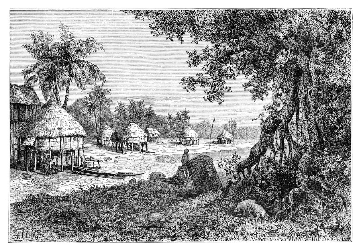 Het dorp Sawi, Car-Nicobar, Nicobar-eilanden, India door Unbekannt
