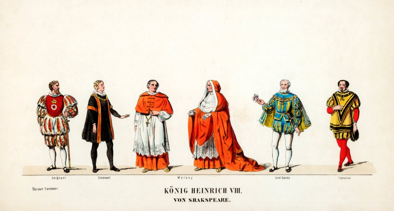 Theaterkostuumontwerpen voor Shakespeares toneelstuk, Henry VIII, 19e eeuw door Unbekannt
