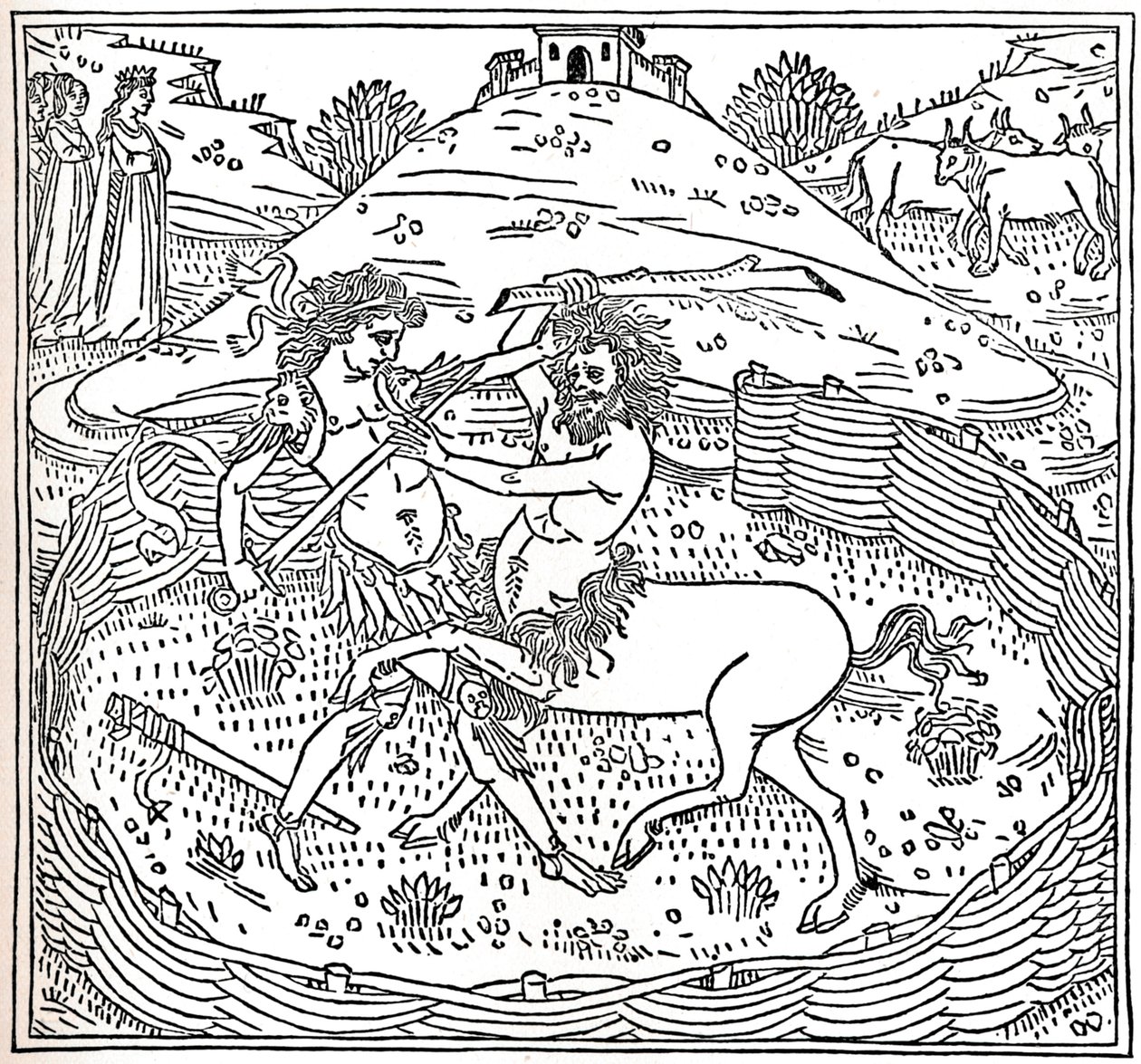 Theseus en de Centaur, Plutarchus: Vitae Parallelae, 1491, 1917 door Unbekannt