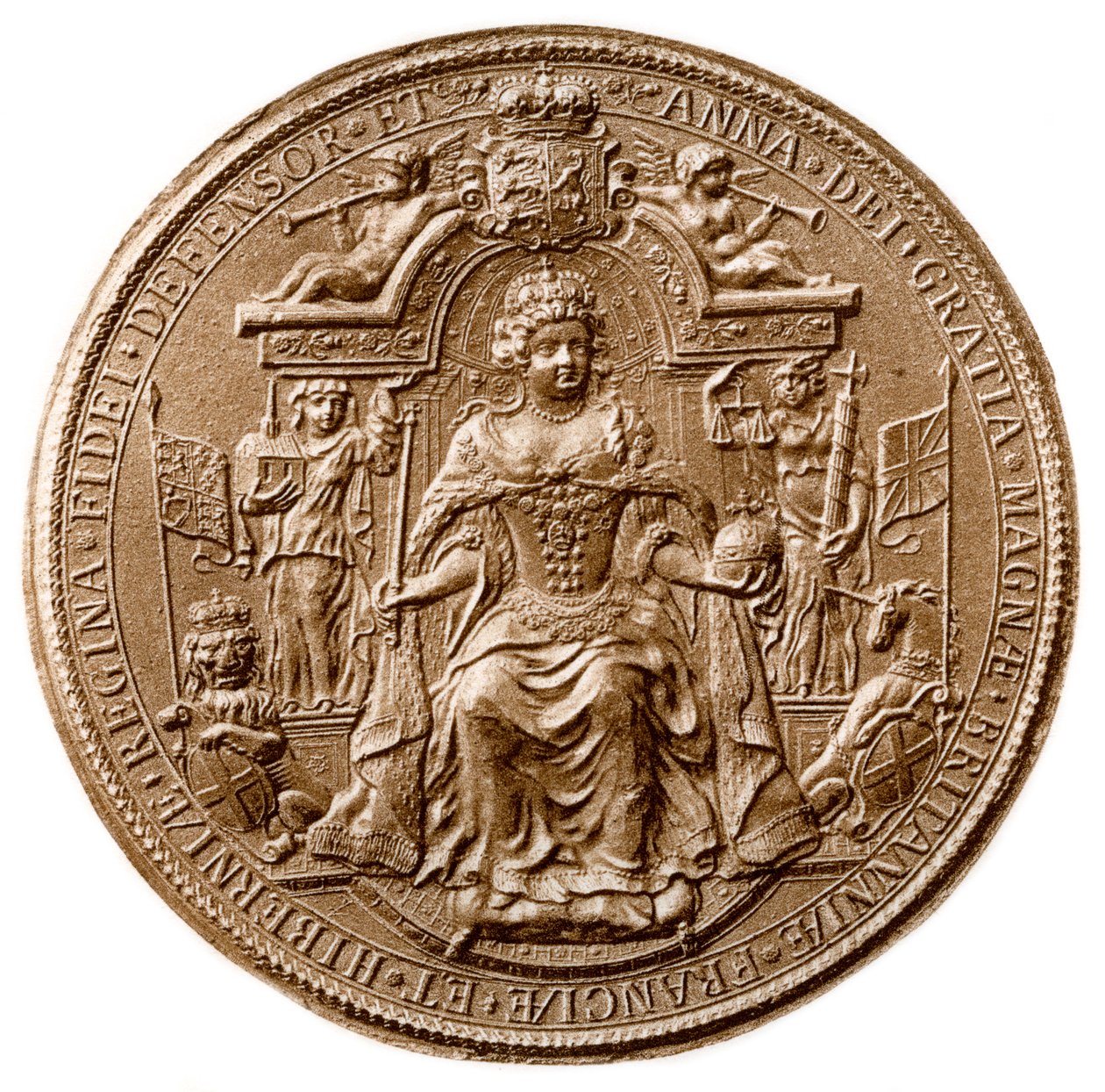 Derde grote zegel van koningin Anne, voorzijde, 1702-1714 door Unbekannt