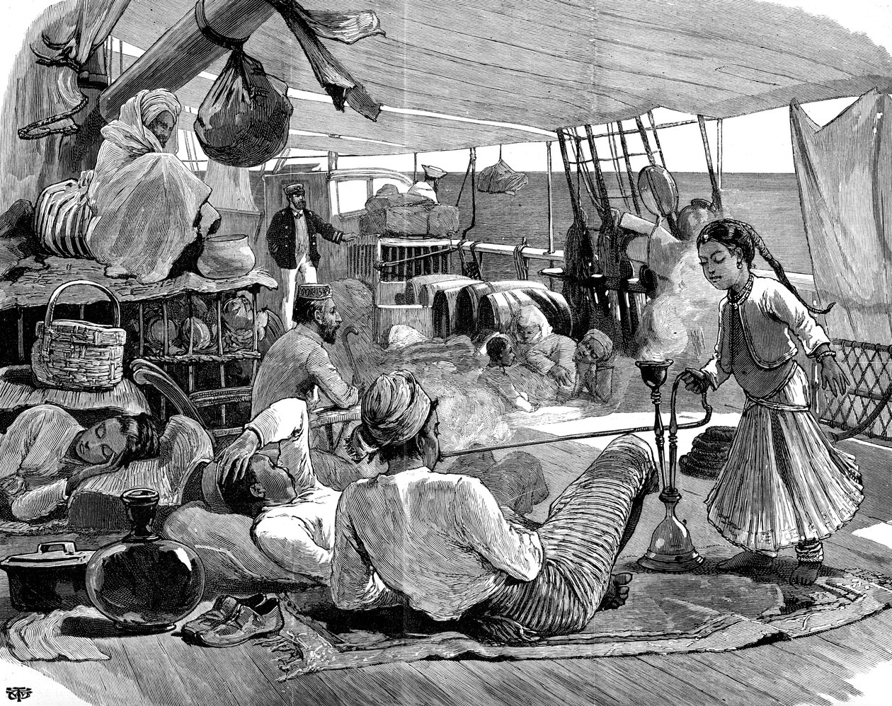 Derde klasse aan boord van de Kilwa, Brindisi naar Birma, 1886 door Unbekannt