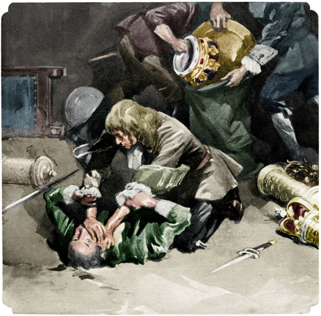 Thomas Blood probeert de kroonjuwelen uit de Tower of London te stelen in 1671, 1937 door Unbekannt