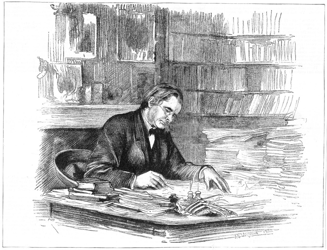 Thomas Henry Huxley, Britse bioloog, aan zijn bureau in 1882 door Unbekannt