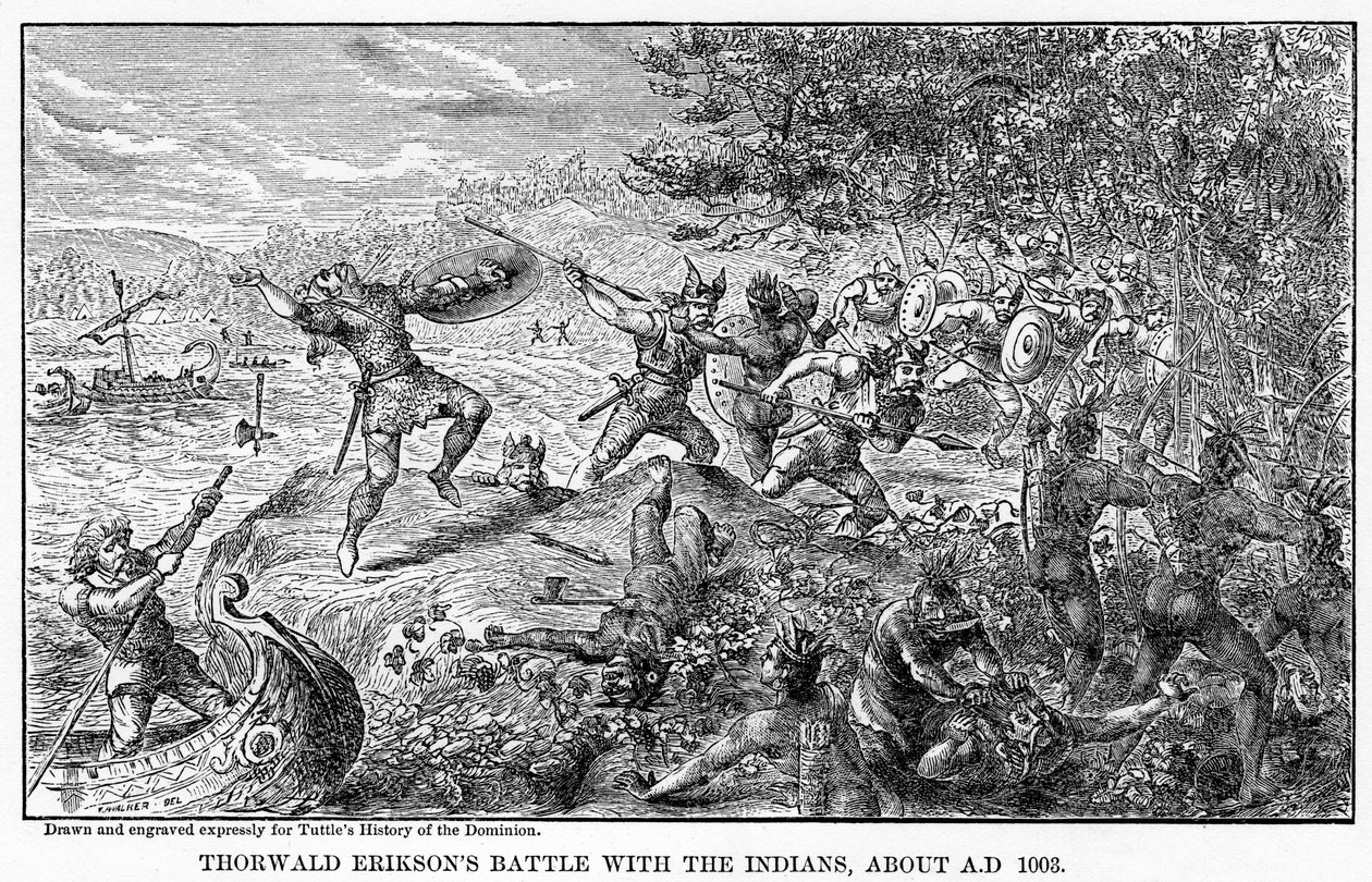 Thorwald Eriksons Gevecht met de Indianen, rond AD 1003, 1877 door Unbekannt