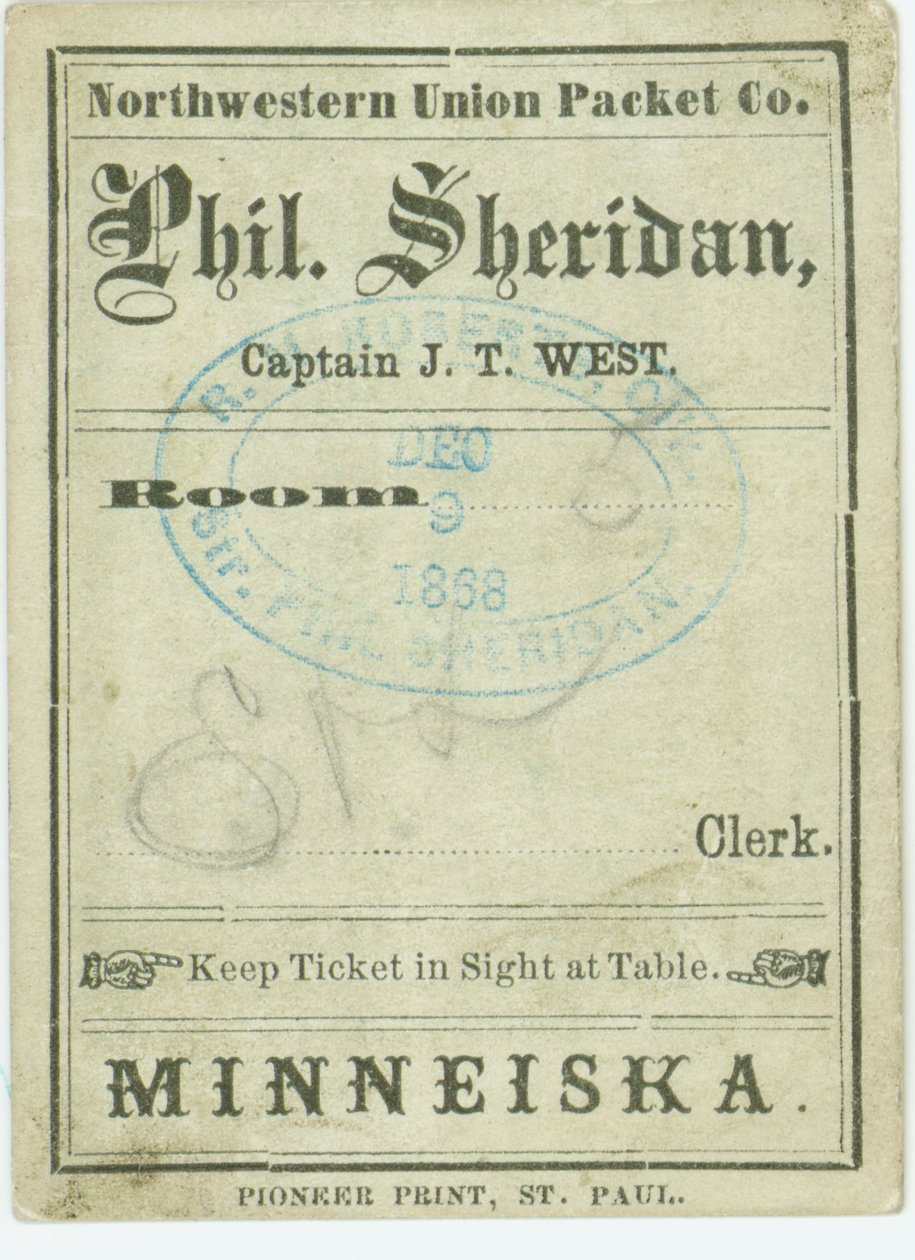 Ticket voor de stoomboot Phil. Sheridan, 9 december 1868 door Unbekannt