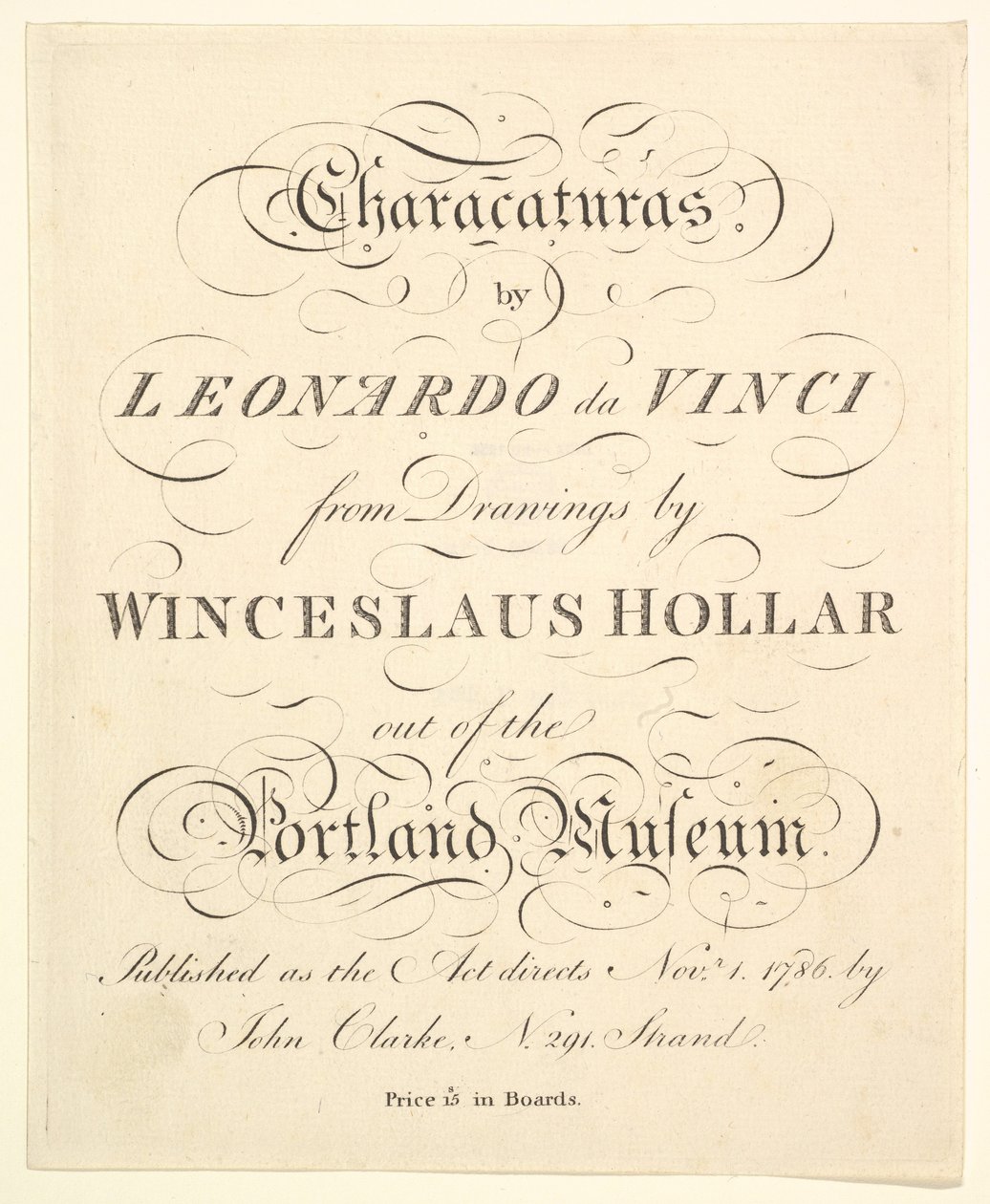 Titelpagina: Karikaturen door Leonardo da Vinci, uit tekeningen van Wincelslaus Hollar, 1786 door Unbekannt