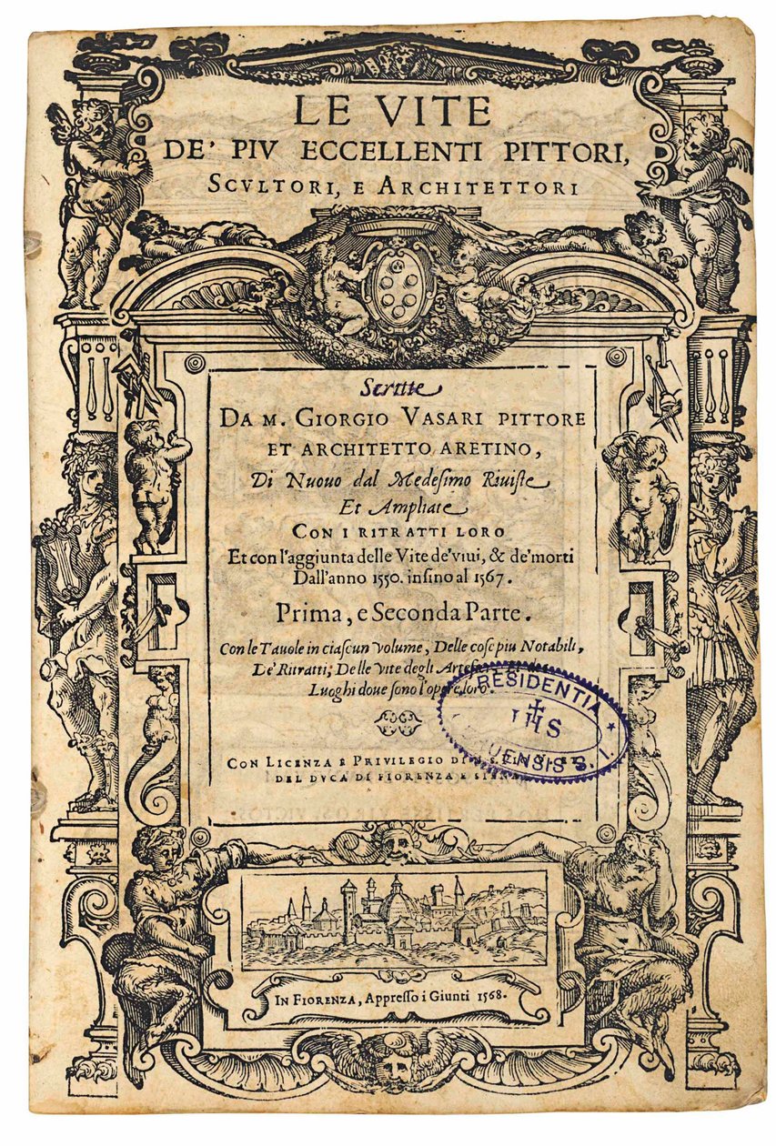 Titelpagina uit: Giorgio Vasari, De Levens van de Meest Uitstekende Italiaanse Schilders..., 1568 door Unbekannt