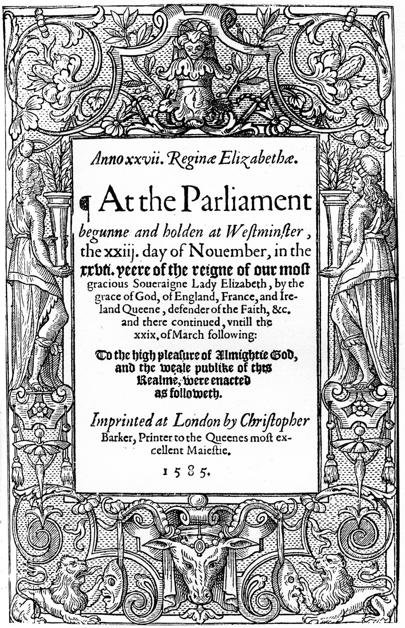 Titelpagina van Acts of Parliament, 1585 door Unbekannt