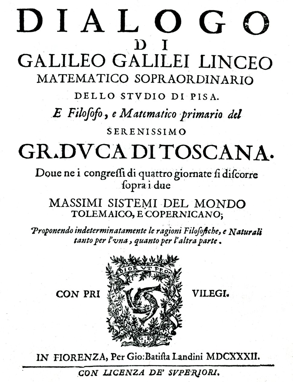 Titelpagina van Dialogo, door Galileo, 1632 door Unbekannt