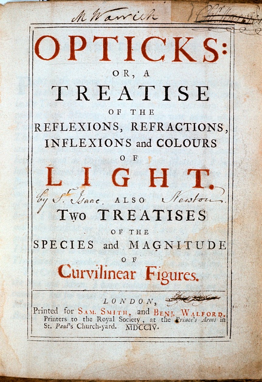 Titelpagina van Opticks door Engelse wetenschapper en wiskundige Isaac Newton, 1794 door Unbekannt