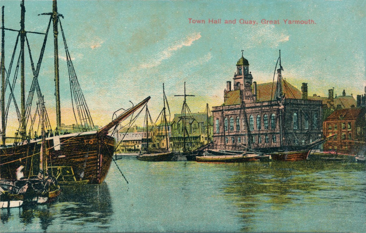 Stadhuis en kade, Great Yarmouth, Norfolk, ca. 1905 door Unbekannt