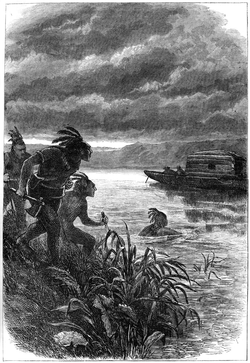 Handelaren op de Ohio-rivier aangevallen door indianen, 18e eeuw ca. 1880 door Unbekannt