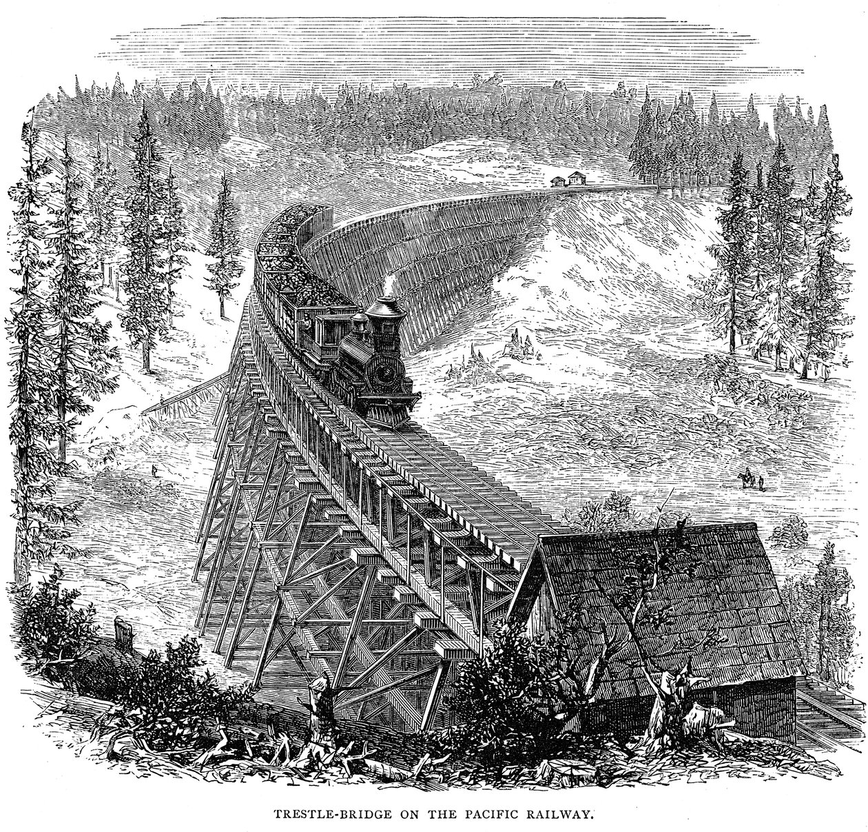 Trestlebrug op de Union Pacific Railroad, VS, 1876 door Unbekannt