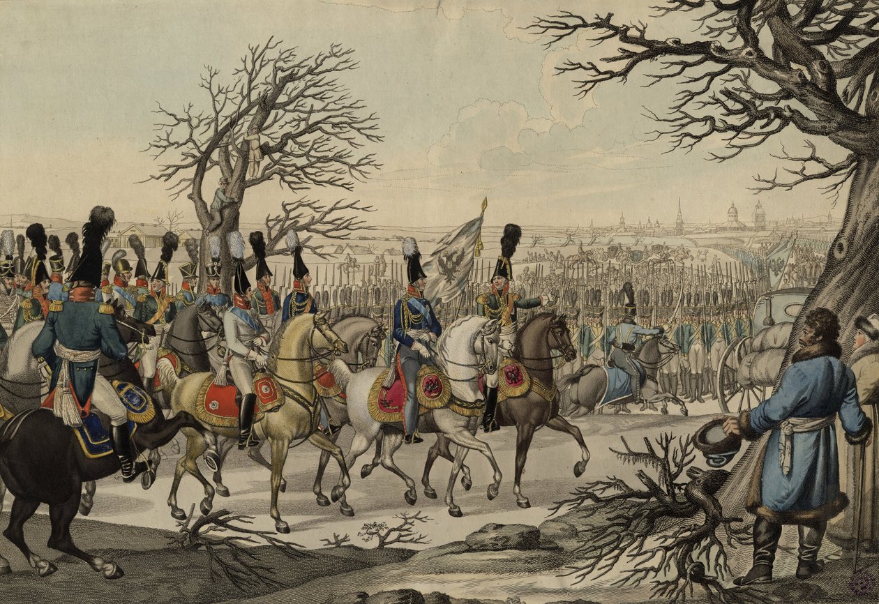 Tsaar Alexander I en koning Frederik Willem III voor de troepen, ca. 1813 door Unbekannt