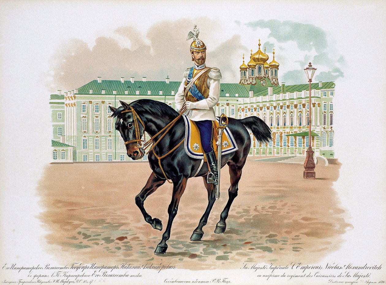 Tsaar Nicolaas II van Rusland in het uniform van Zijne Majesteits Levenscuirassiers Garde Regiment, 1896 door Unbekannt