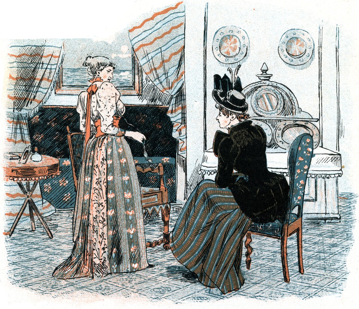 Twee delicate dames die samen praten in een delicate kamer door Unbekannt