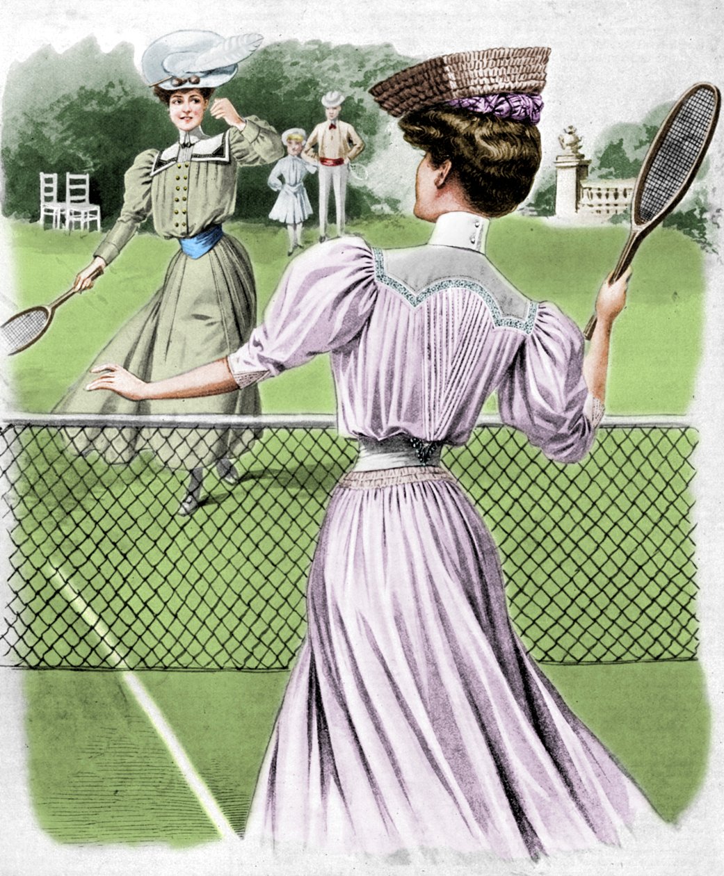 Twee lawn tennis kostuums voor oktober, 1905 door Unbekannt