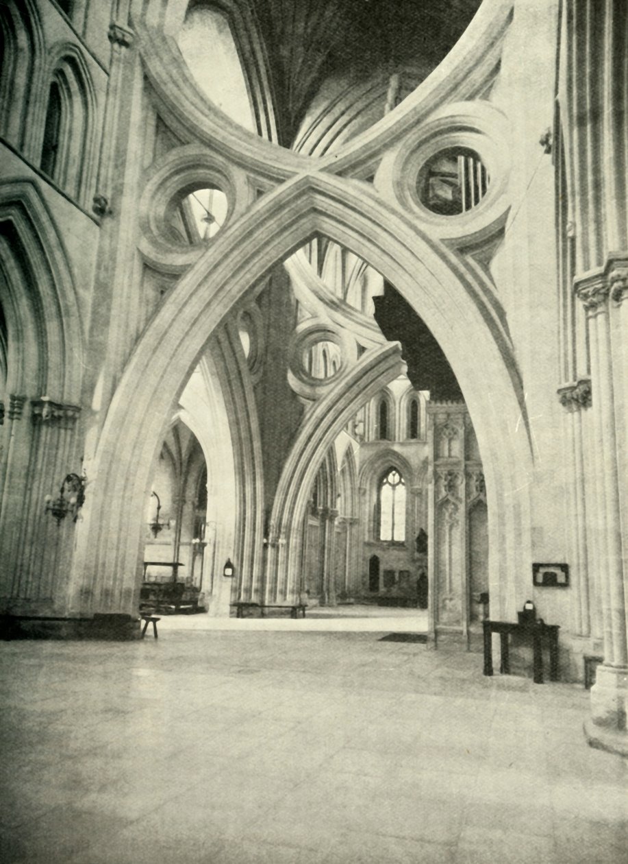 Ongewone bogen in Wells Cathedral - ontmoeten om een St. Andrews kruis te vormen en werden zo gebouwd in 1338 door Unbekannt