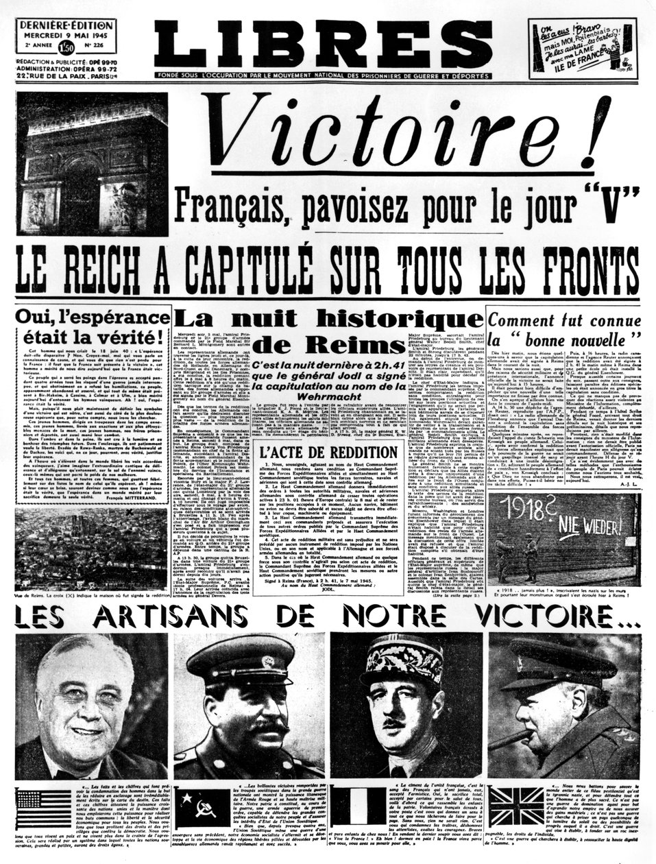 Overwinning!, voorpagina van Libres krant, 9 mei 1945 door Unbekannt